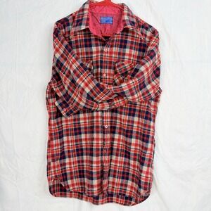Vintage HW JC Penny 100% Pure Virgin Wool‎ Men's Red Flannel Shirt SZ-L 16/16.5